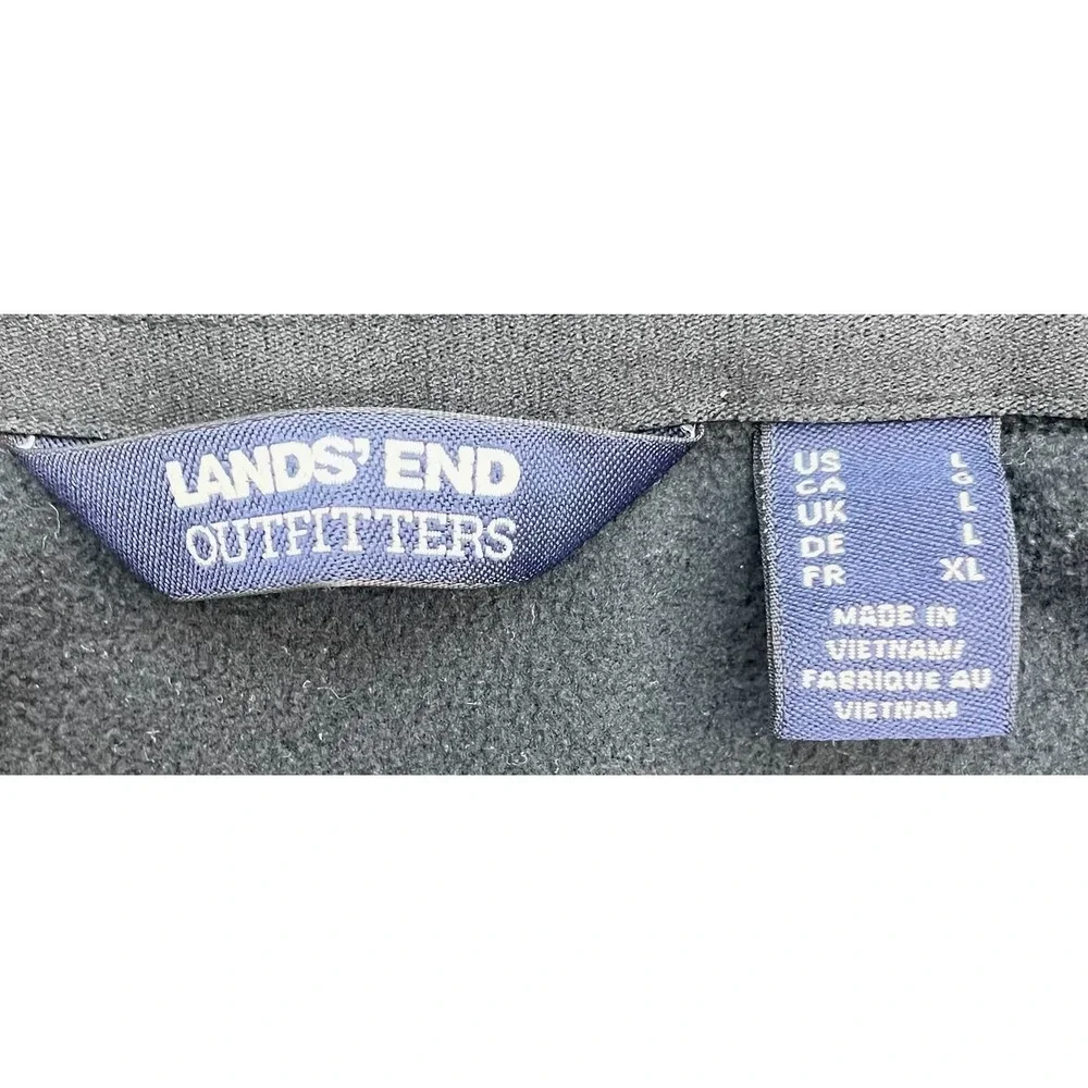 Lands End Fleece Vest‎ Mens Large Black Full Zip Pockets